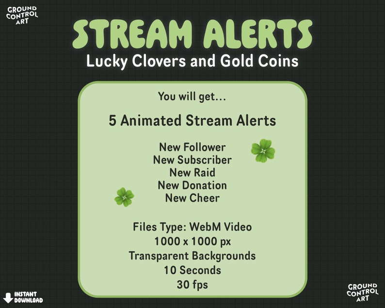 Four Leaf Clover Stream Alerts Animated Livestream New Follower Alert