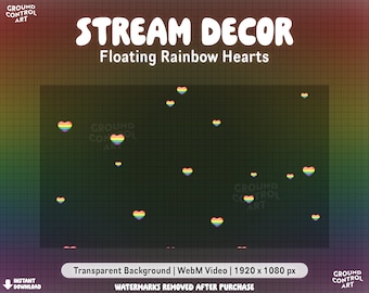 Rainbow Floating Hearts Animated Overlay | Pride Hearts for Twitch Alert, Stream Background, Channel Points | Rainbow Heart Stream Decor