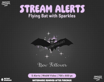 Bat Sparkle Stream Alerts | Animated Livestream New Follower Twitch | Black Purple Bat | Spooky Dark Lilac Theme | Scary Halloween Stream
