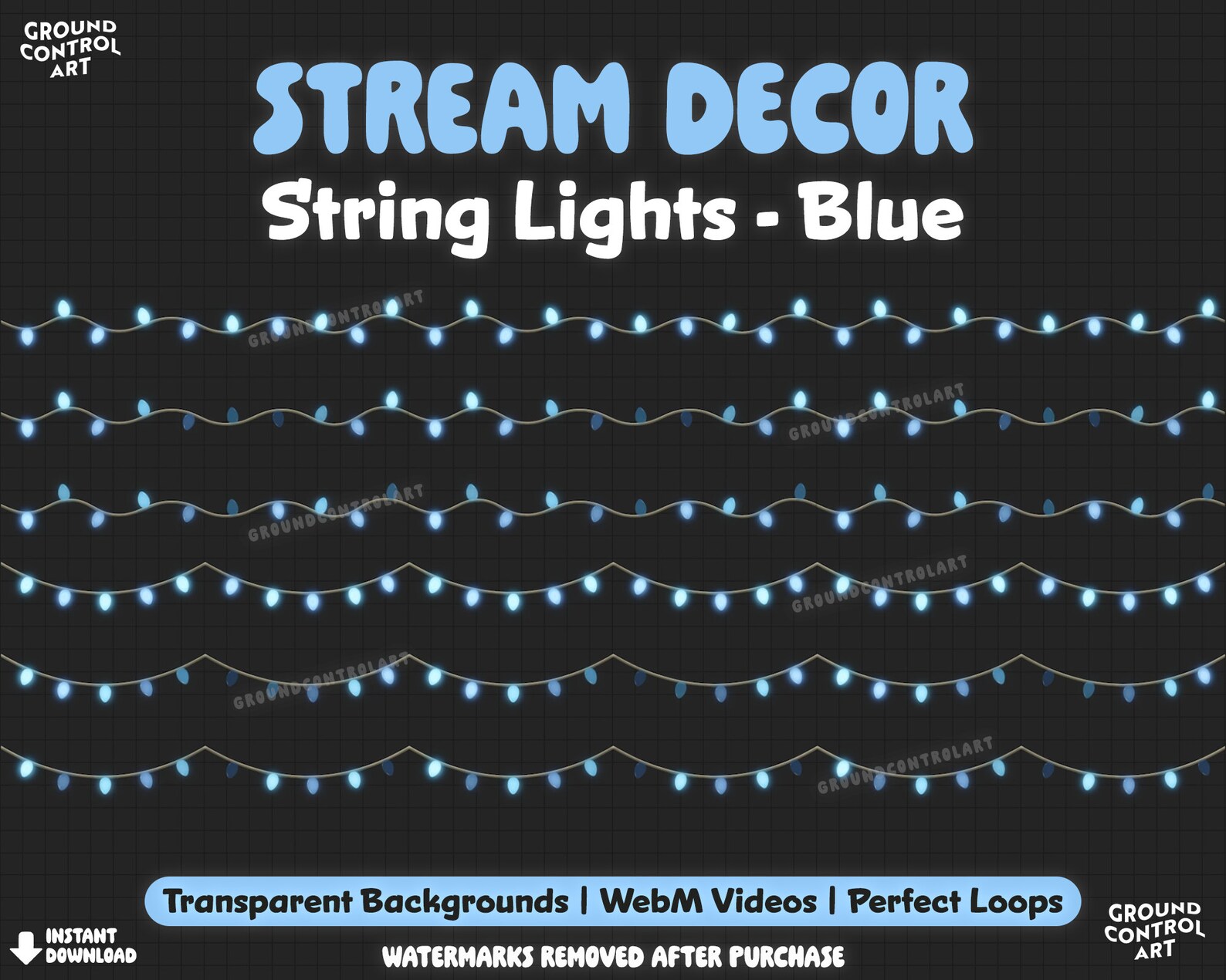 Blue String Lights Animated Stream Decor | Livestream Decoration ...