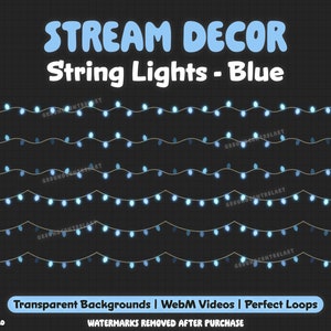 Blaue Lichterkette Animiertes Stream Dekor | Livestream Dekoration | Perfekte Schleifenanimation | Twitch Overlay | Blau Leuchtendes Twinkle Light