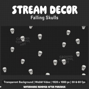 Falling Skulls Animated Overlay | Great for Twitch Alert, Stream Background, Channel Points | Spooky Halloween Bones | October Stream Theme