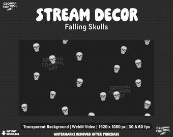 Falling Skulls Animated Overlay | Great for Twitch Alert, Stream Background, Channel Points | Spooky Halloween Bones | October Stream Theme