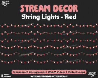 Red String Lights Animated Stream Decor | Livestream Decoration | Perfect Looping Animation | Twitch Overlay | Glow Twinkle Light Valentines