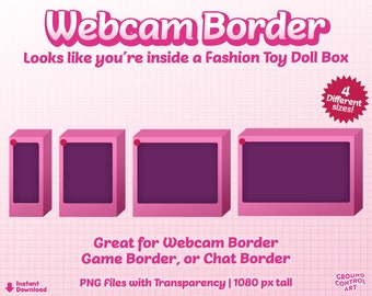 Doll Box Border for Stream | Webcam, Chat Box, Game Border | Cute Pink Toy Doll Box Overlay for Twitch Stream | Girly Pink and Purple Design