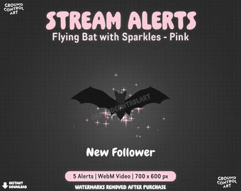 Bat Sparkle Stream Alerts | Animated Livestream New Follower Twitch | Black Pink Bat | Spooky Dark Pink Theme | Scary Halloween Stream