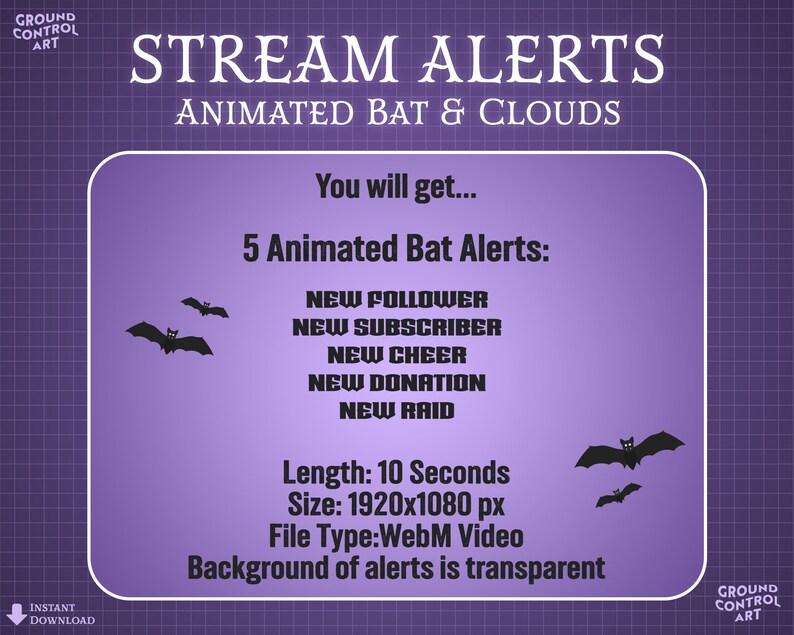 Twitch Stream Alerts | Animated Bat and Clouds | New Follower ...