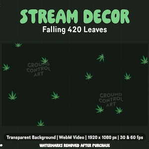 Superposición animada de hojas cayendo 420 / Ideal para alertas de transmisión en vivo, fondo, puntos de canal / Alerta de cannabis, marihuana 420