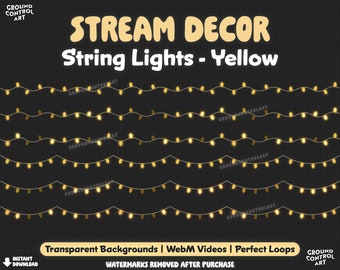 Yellow String Lights Animated Stream Decor | Livestream Decoration | Perfect Looping Animation | Twitch Overlay | Warm Glowing Twinkle Light