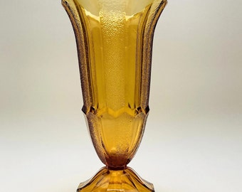 Art Deco Honey Glass Vase, Bohemia, Czech Republic 1930s