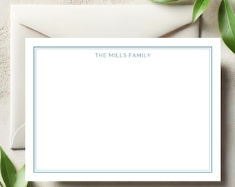 Personalized Bordered Stationery | Flat Note Card & Envelope Set | Custom Color | Return Addressing Option