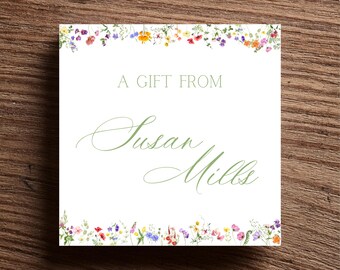 Personalized Enclosure Card Floral Border | Customizable | Garden Party Watercolor Flowers | Choice of Opposite Side Pattern or Plain White