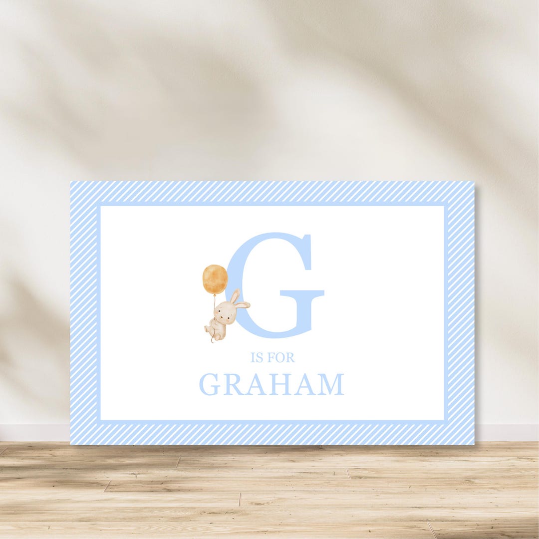 Personalized Boy Bunny Balloon Laminated Placemat - 11