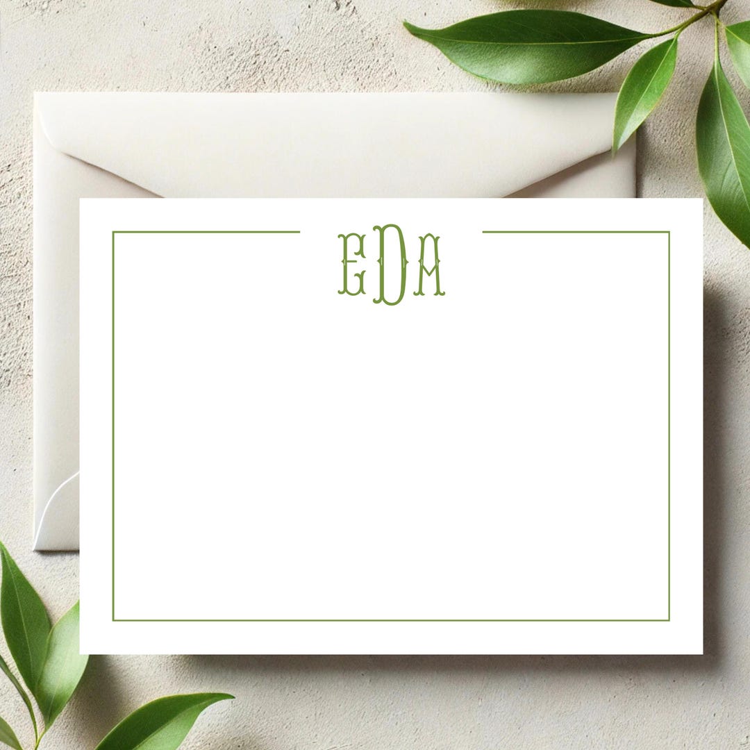 Personalized Monogram Stationery | Flat Note Card & Envelope Set ...