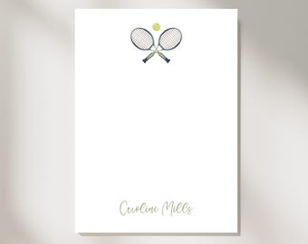 Personalized Tennis Racket & Tennis Ball Notepad, Choose Name or no Name, Custom Size (3.75x9, 4.25x5.5, 5x7, 5.5x8.5), 50 or 100 Pages