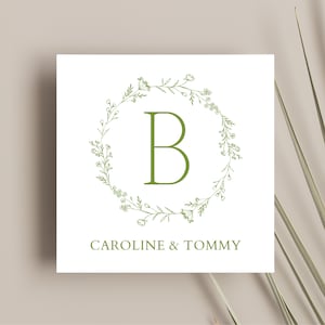 Personalized Calling/Enclosure Card | Floral Wreath with Initial | Customizable | Choice of Opposite Side Pattern or Plain White