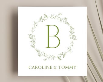 Personalized Calling/Enclosure Card | Floral Wreath with Initial | Customizable | Choice of Opposite Side Pattern or Plain White