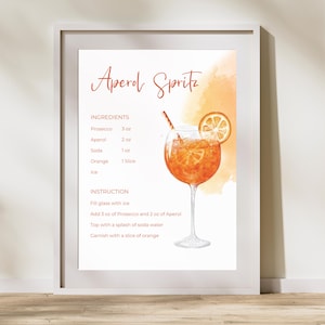 Aperol Spritz Aquarell Rezept mit Zutaten | Cocktailkarte für Bar oder Partys | Enthält die Geschichte des Getränks | Digitaler Download