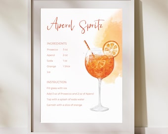 Aperol Spritz-waterverfrecept met ingrediënten | Cocktailmenu voor bar of feestjes | Bevat de geschiedenis van het drankje | Digitale download