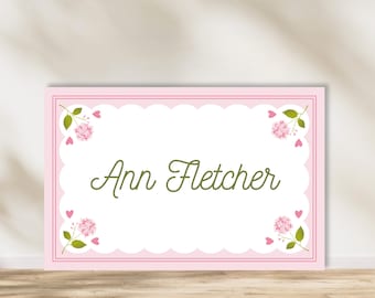 Personalized Pink and Green Hydrangea Laminated Placemat - 11"x17" | Double Sided with Traceable Name & Alphabet | Coloring Option