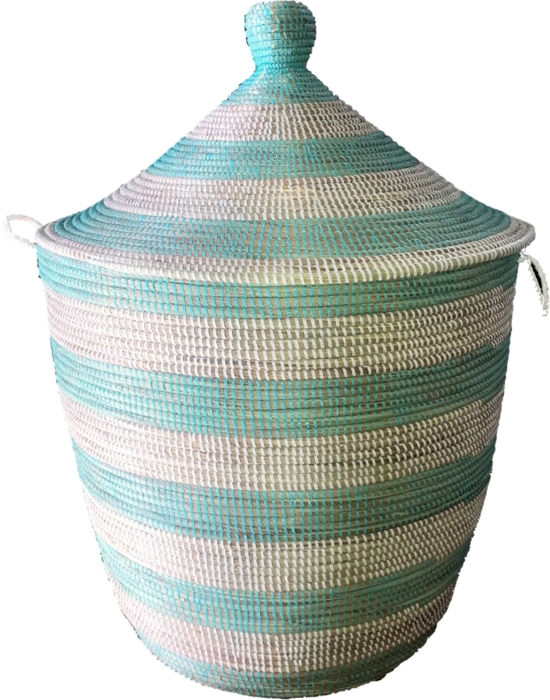 Alibaba Laundry Basket Ethnic Design in Turquoise and White Stripes