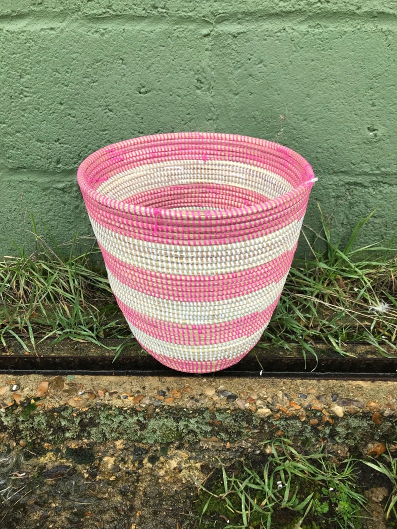 Alibaba waste paper basket pink and white stripe APL19/P image 1