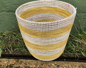 Alibaba waste paper basket yellow and white stripe APL19/Y