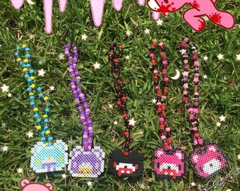 Gloomy Bear Kandi Necklace: Perler Bead Pendant