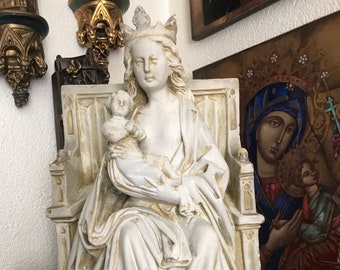 Maria Statue mit Kind Jesus Christus, Heilige Mutter und Kind, Antike religiöse Statue Skulptur, Madonna mit Kind, Andachtskunst