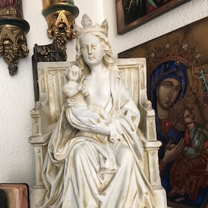 Mary Statue with Child Jesus Christ, Holy Mother and Child, Antique Religious Statue Sculpture, Madonna with Child, Devotional Art