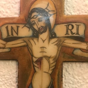 Wolterman cross, copper brass enameled Jesus Inri, vintage, old handmade, 20x15 cm large copy