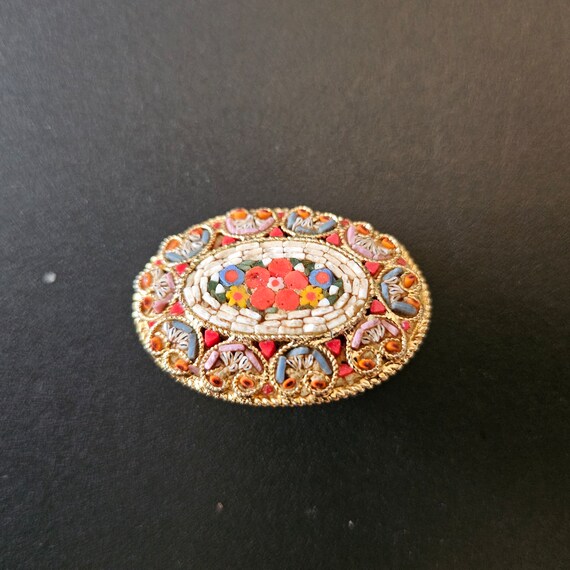 Petite Broche Ovale Micro Mosaïque Dorée - 3x2 Cm, Occasion Très Bon état