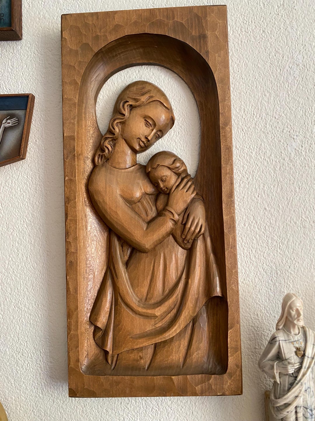 Beautiful Wood Carving of Mary With Baby Jesus. 51x23 Cm. German Origin ...