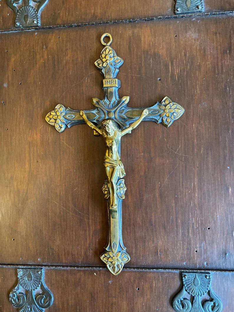 Inri Cross Inscription Design Beautiful French Antique Crucifix Jesus Inri, Heavily Gilded, 1850. 26 ...