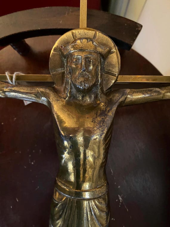 アンティークフランス/ベルギー ブロンズのキリストと十字架 杢目木製祭壇スタンド アンティークフランス/ベルギー ブロンズのキリストと十字架 杢目木製