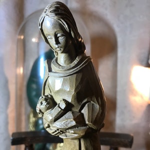 Cute little Mary statue, with child Jesus, signed, marked, handmade antique, LV 21