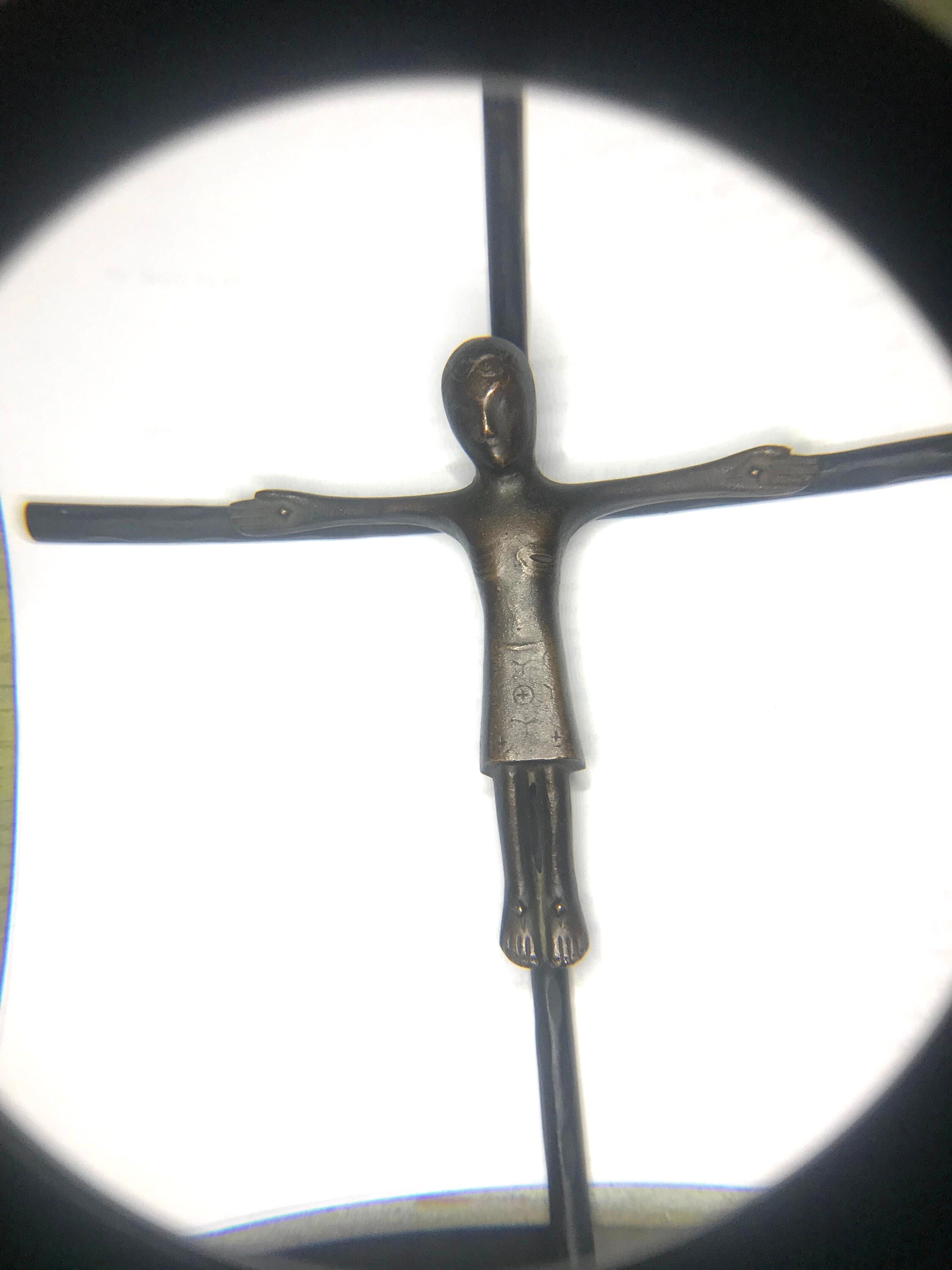 Exceptionally beautiful crucifix made of steel with bronze corpus of Jesus. 29x21 cm