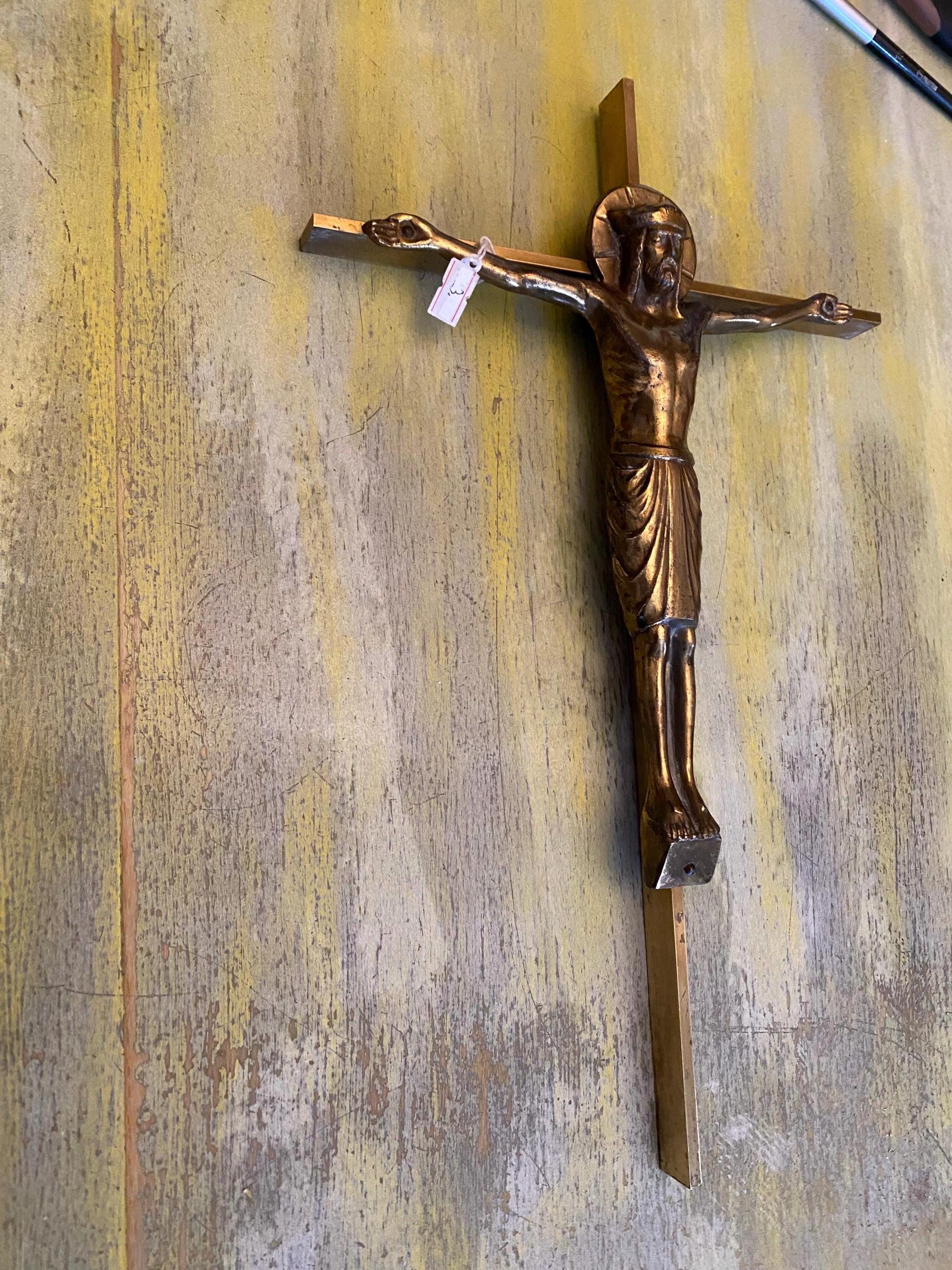 作家物 アンティークブロンズ製1860年頃 大型イエス・キリスト壁掛け