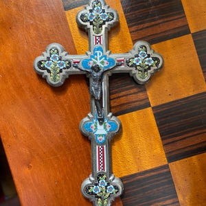 Bronze glass mosaic, antique 1910 made by Josef Anton Stocker, 14x8 cm