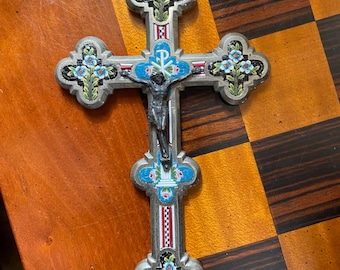 Bronze glass mosaic, antique 1910 made by Josef Anton Stocker, 14x8 cm