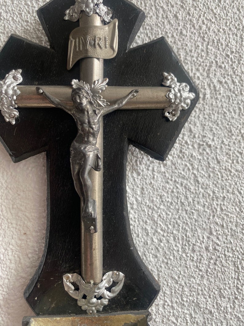 Antique French Crucifix With Holy Water Font and Jesus Inri, 23cm X ...
