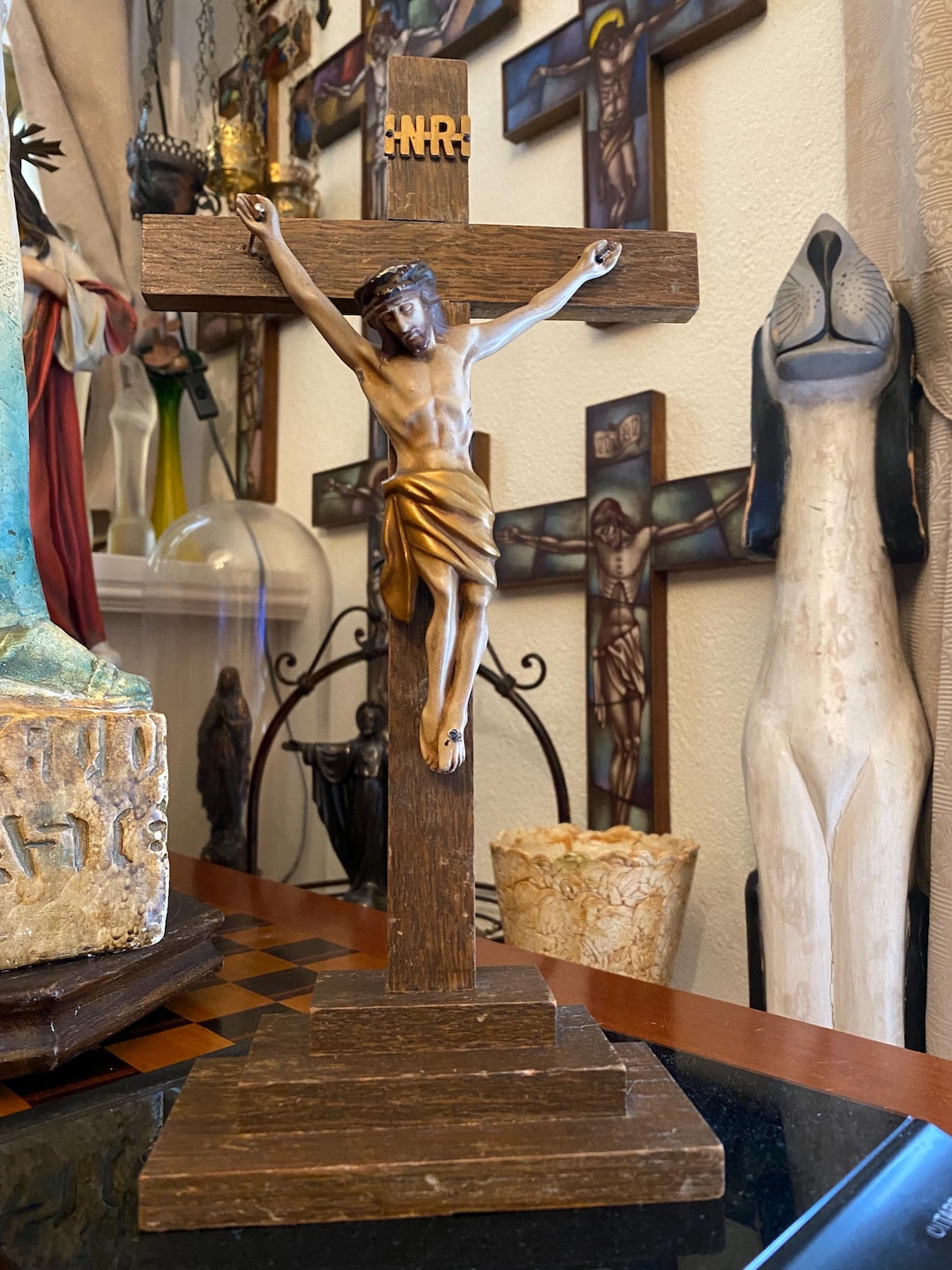 Beautiful Antique Standing Crucifix, Altar Cross With Jesus, Made of ...