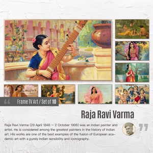 サムスン フレーム TV 4K アート 10 個セット。ラジャ ラヴィ ヴァルマの有名な絵画コレクション。インドのアート セット。フレーム TV アートの即時ダウンロード。84