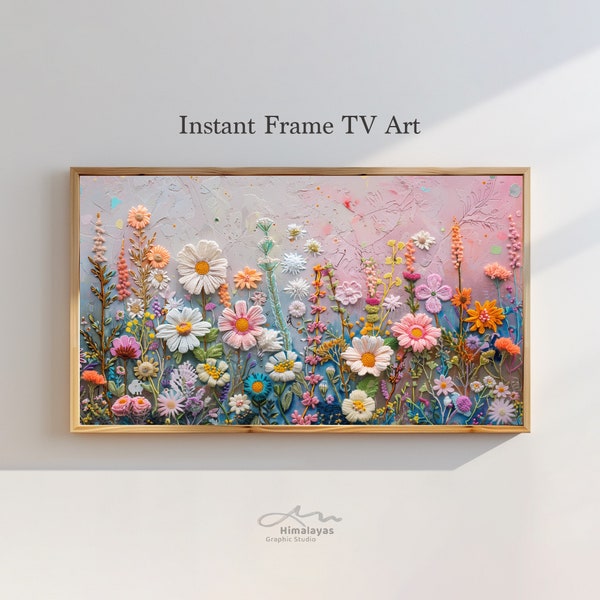 Spring Blossom Frame TV Art | Spring | Floral Embroidery Texture | Instant Download | N.01