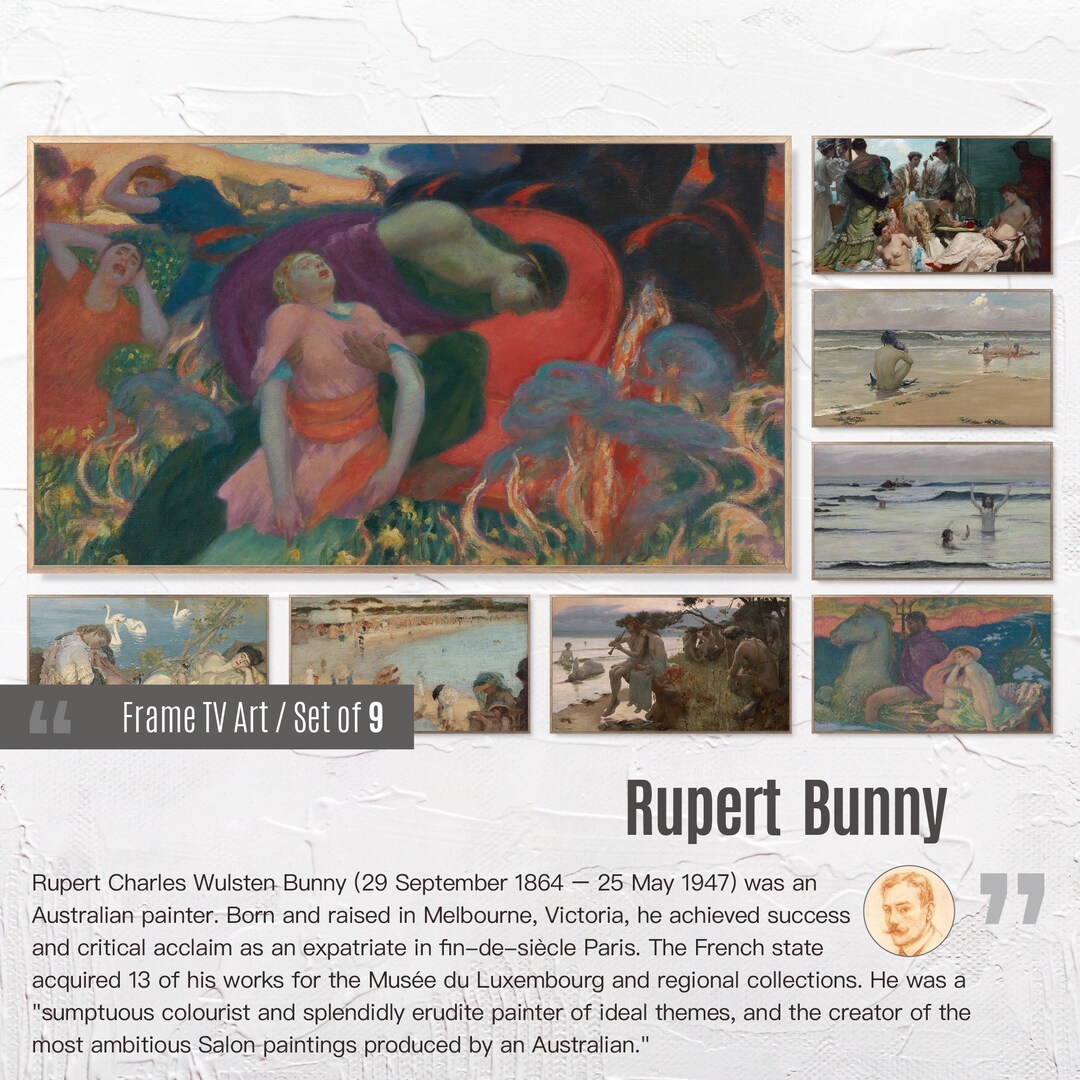 Set of 9 Samsung Frame TV 4K Art. Rupert Bunny Famous Paintings ...