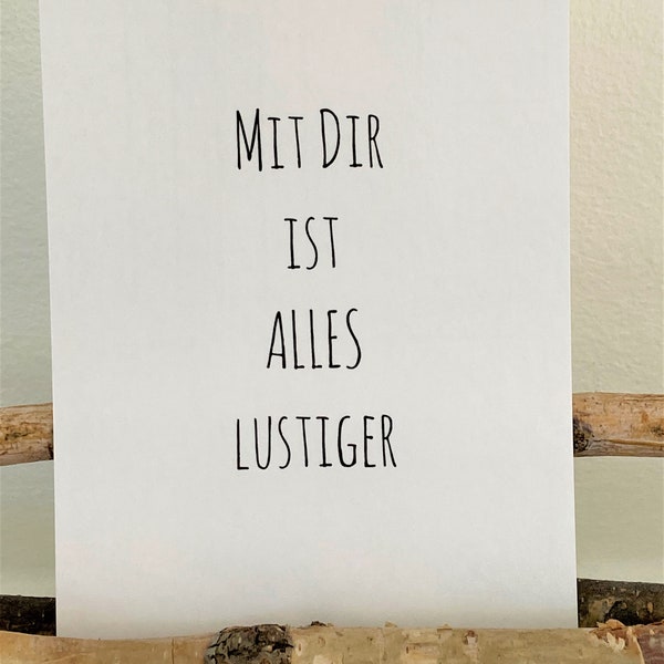 Komplimente-Karte, Postkarte, Postkartenspruch "Mit Dir ist alles lustiger", minimalistische Karte