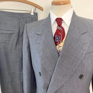 Vintage 1940s/1950s Double-Breasted Wool Tweed 2pc Suit ~ 38 S ~ jacket / drop loop pants ~