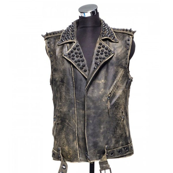 Men's  Handmade Distressed Studded Vest | Steampunk | Industrial Gothic Fashion | Fashion Style | Punk Fashion | Studded