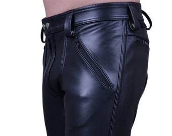 Pantalon de cow-boy en cuir véritable pour hommes Noir | Pantalon de motard | Gay Pantalon