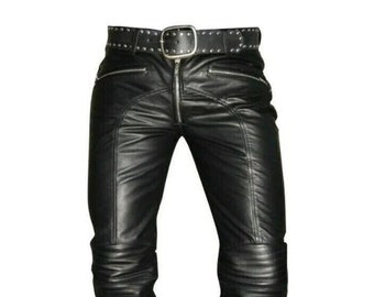 Pantalon de motard en cuir véritable pour hommes | Pantalon Gay | Lederhosen pour hommes | Pantalon de cow-boy | Pantalon clouté